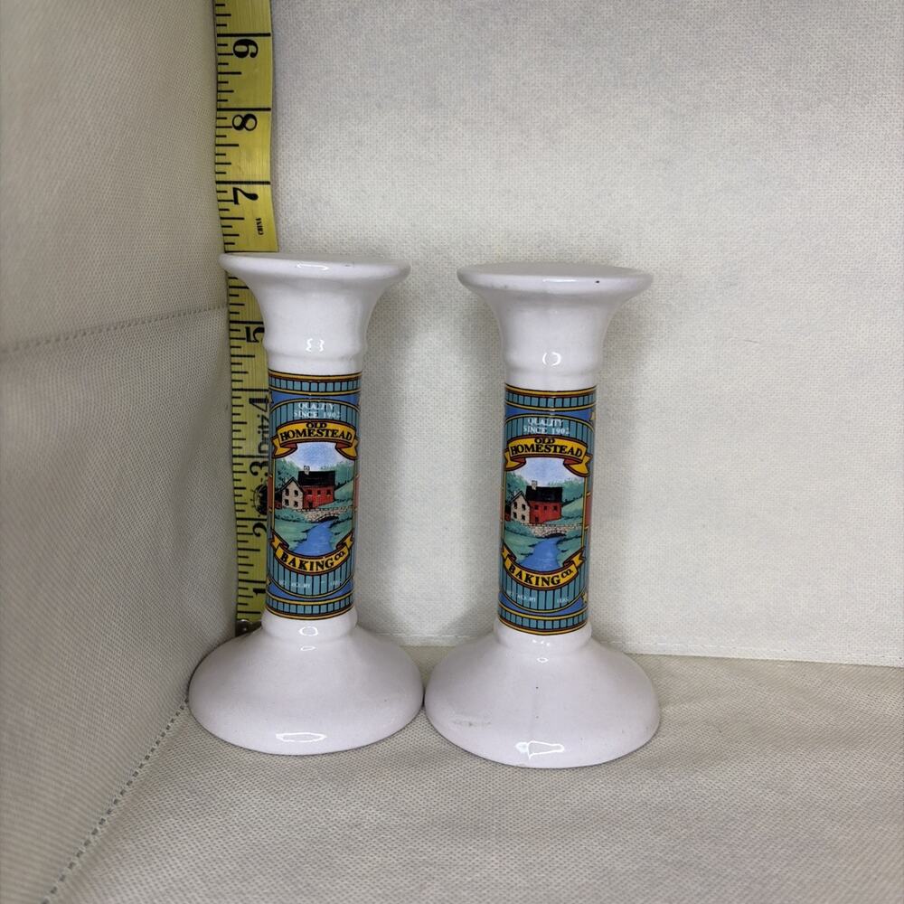 Vintage Set of 2 Hermitage Taper Ceramic Candle Holders Old Country Decor